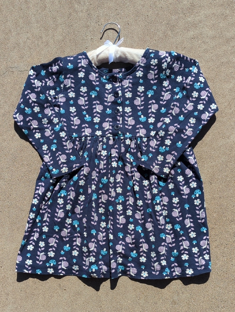 Hanna Andersson Longsleeve Button-Front Play Dress, Mushroom & Snail Print, 5T